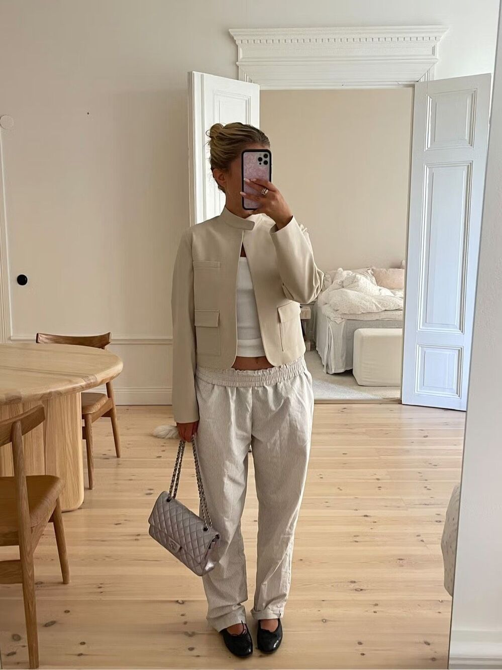 Djerf Avenue Breezy Pants Beige Stripe Size S